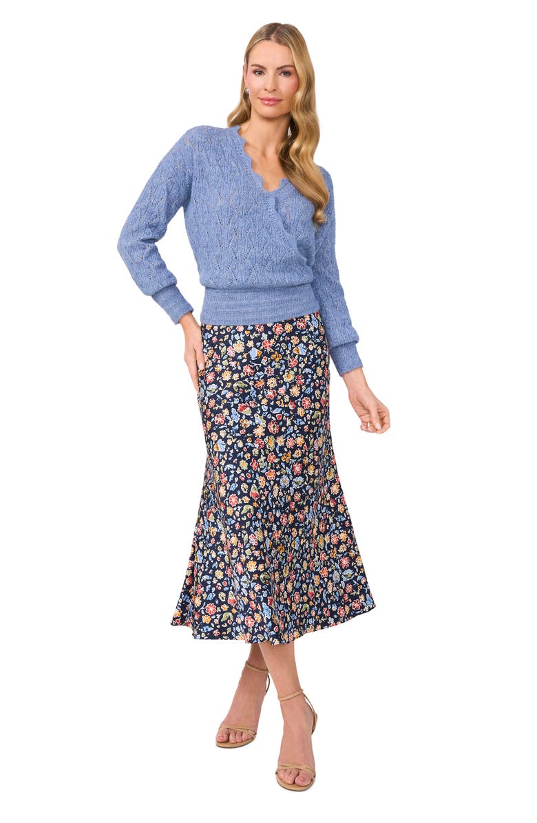 CeCe Floral Bias Cut Midi Skirt, Alternate, color, 