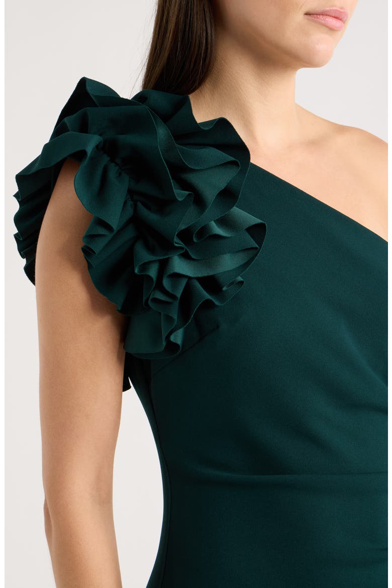 One-Shoulder Ruffle Scuba Crepe Dress, Alternate, color, PINE
