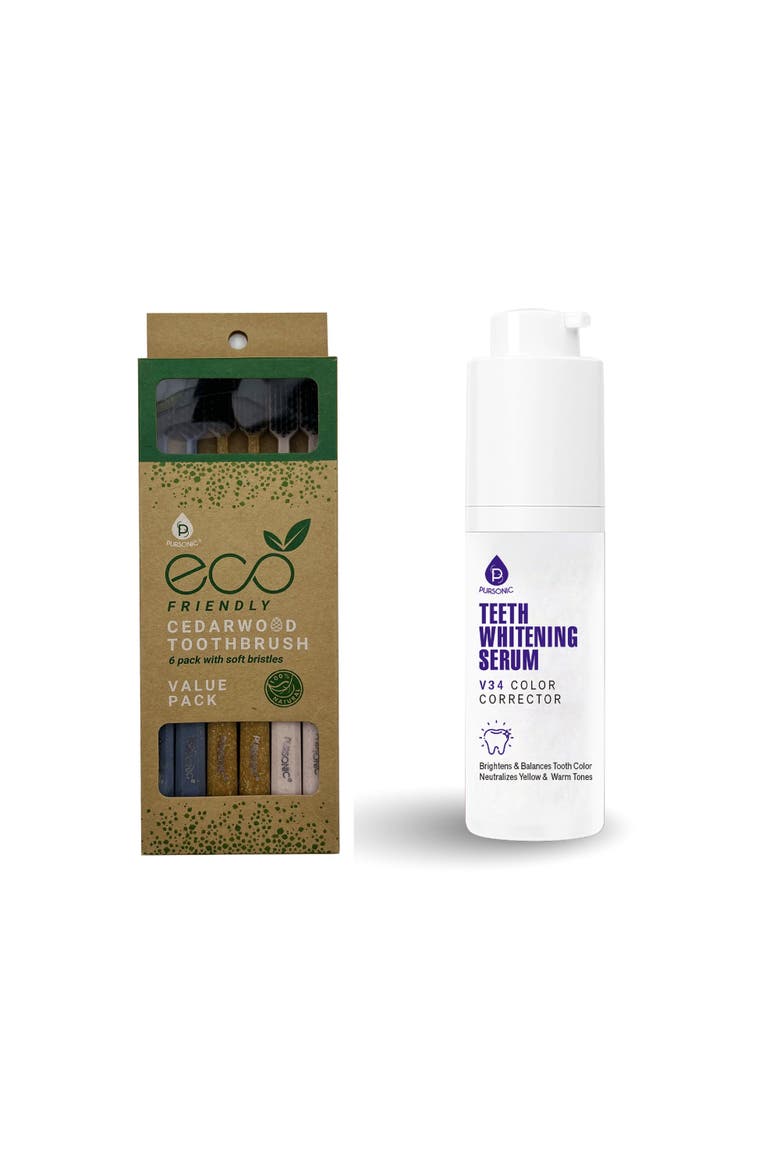 Cedarwood Toothbrushes & V34 Whitening Serum, Main, color, Multicolor