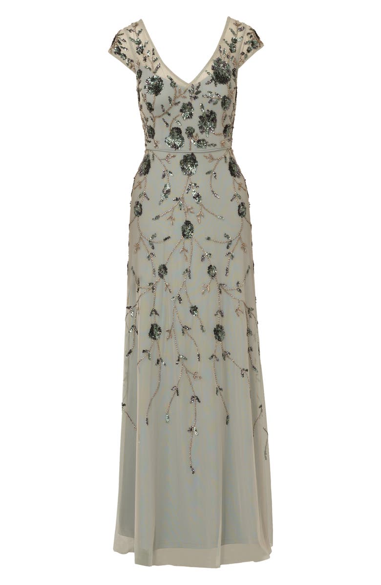 Adrianna Papell Embroidered Beaded Trumpet Gown, Alternate, color, Sage