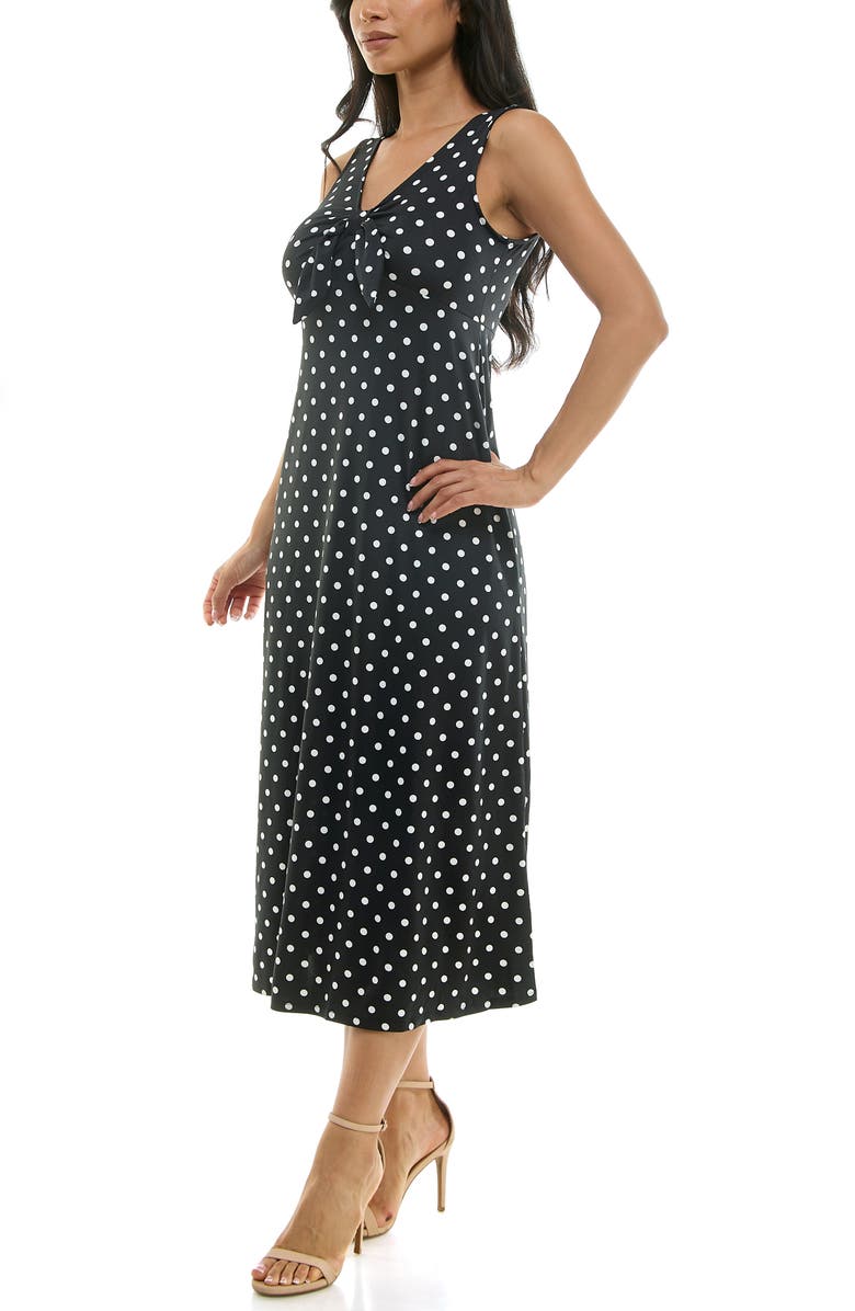 Nina Leonard Tie Front Sleeveless Midi Dress, Alternate, color, Black/ Ivory