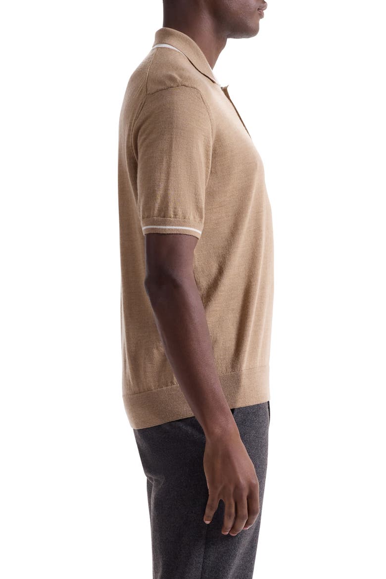 Tipped Merino Wool & Silk Polo Sweater, Alternate, color, WALNUT