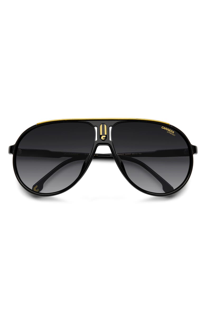 Carrera Eyewear Champion 62mm Oversize Gradient Pilot Sunglasses, Alternate, color, Black Gold/ Dark Grey Sf