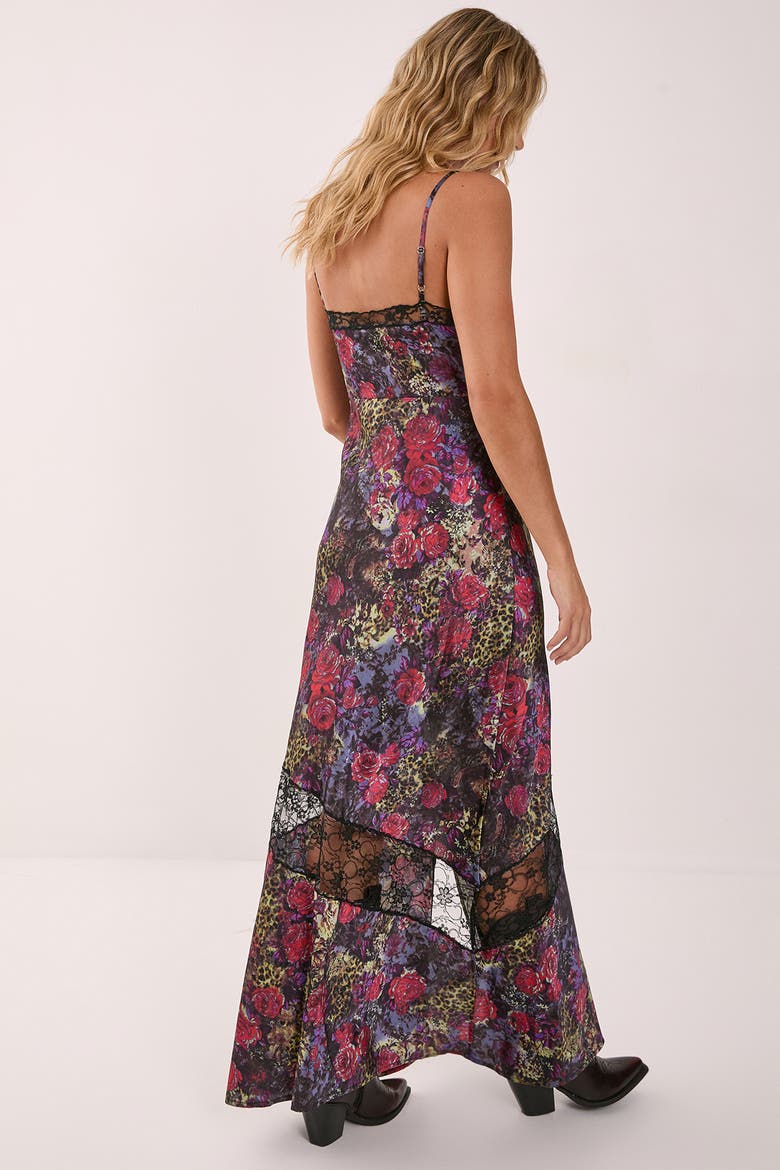 Satin Lace Maxi Slip Dress, Alternate, color, Animal
