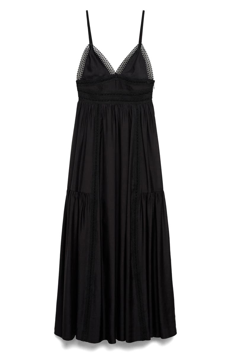 MANGO Lace Trim Tiered Maxi Sundress, Alternate, color, Black