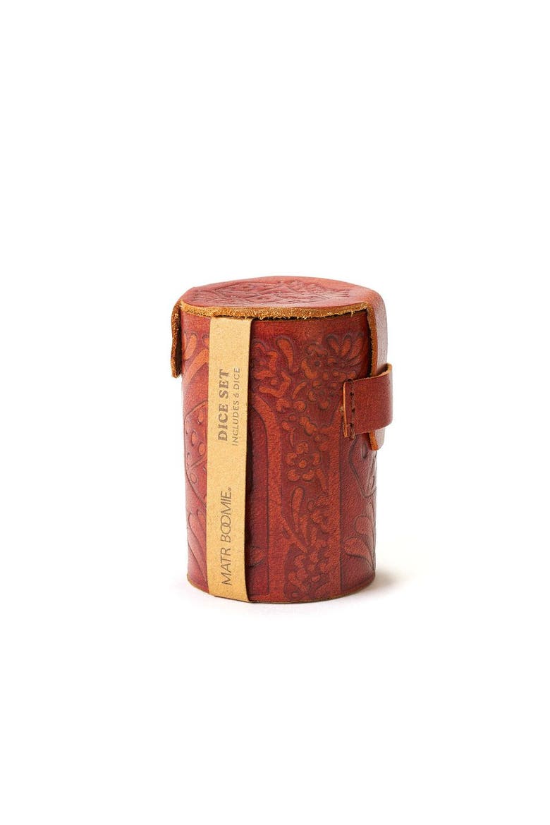 Leather Dice Cup Set - 6 Dice, Hand Tooled, Alternate, color, Multicolor