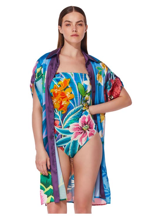 Tropicana Belted Short Sleeve Shirt Dress Cover-Up