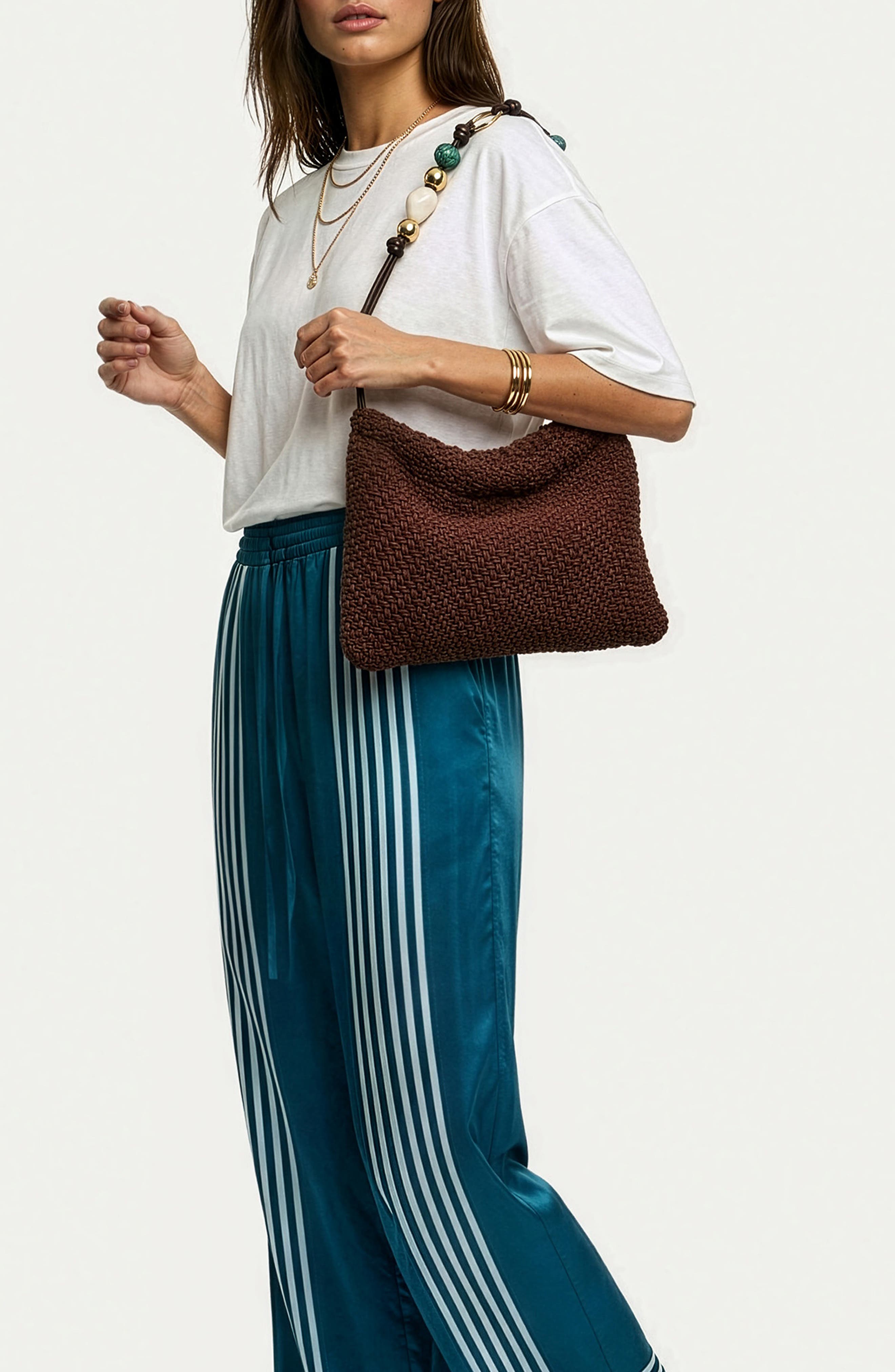 Tie Breaker Shoulder Bag, Alternate, color, FUDGE WOVEN SUEDE