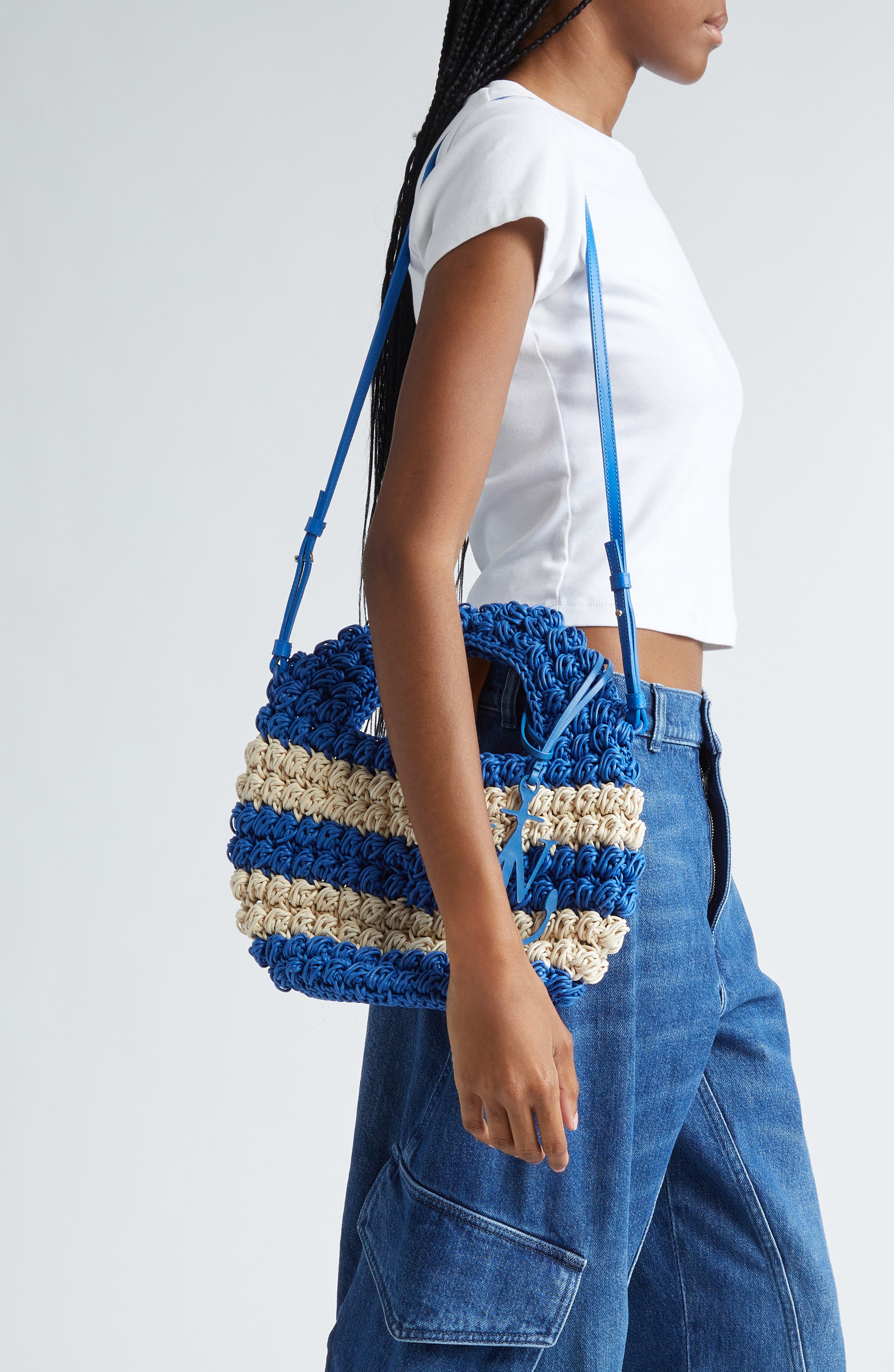 JW Anderson Popcorn Crocheted Cotton Basket Bag, Alternate, color, 