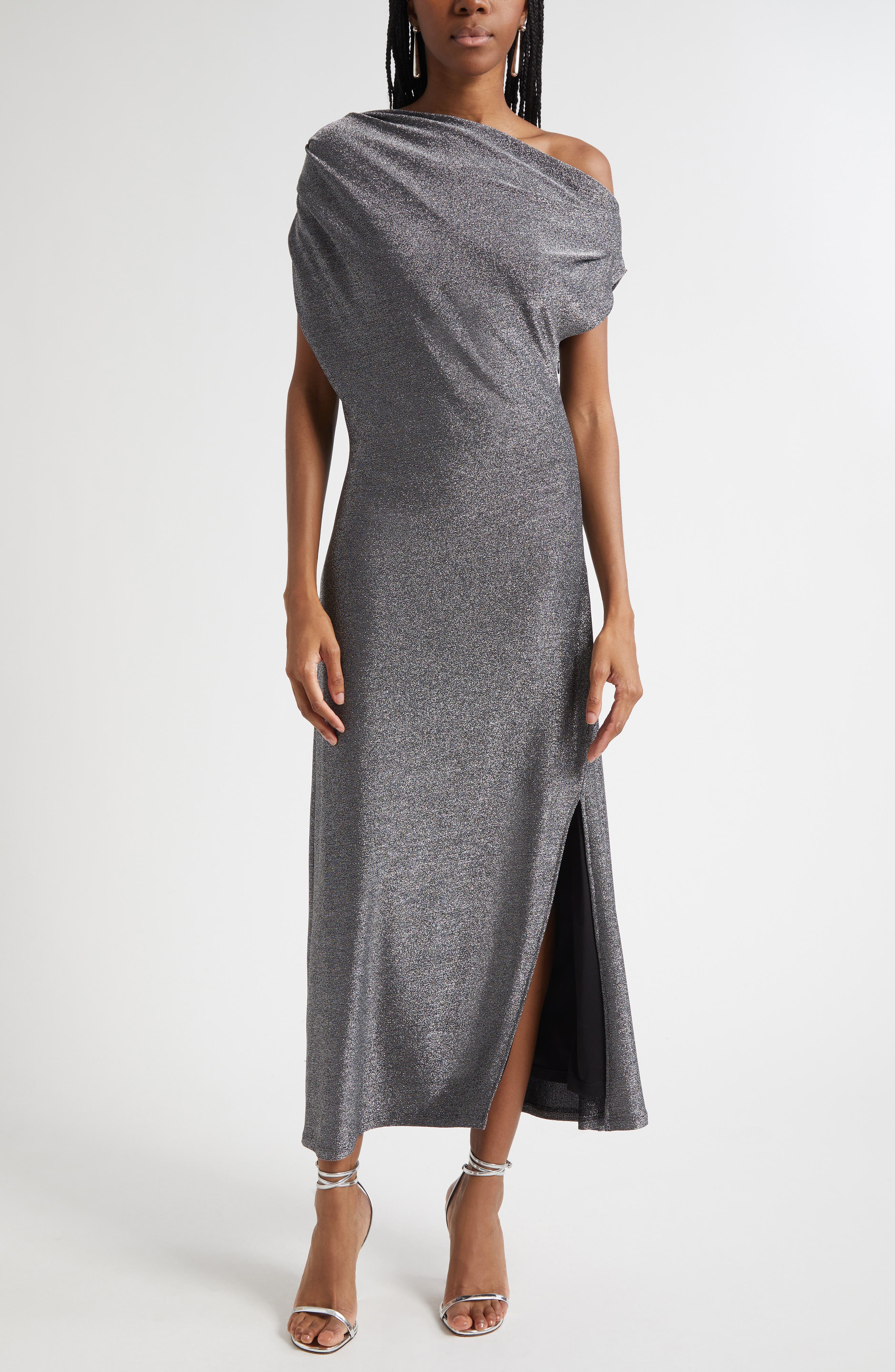 Chet Rocker Metallic One-Shoulder Maxi Dress