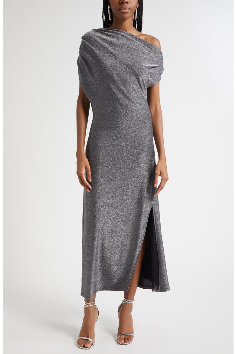 Chet Rocker Metallic One-Shoulder Maxi Dress, Main, color, SILVER KNIT
