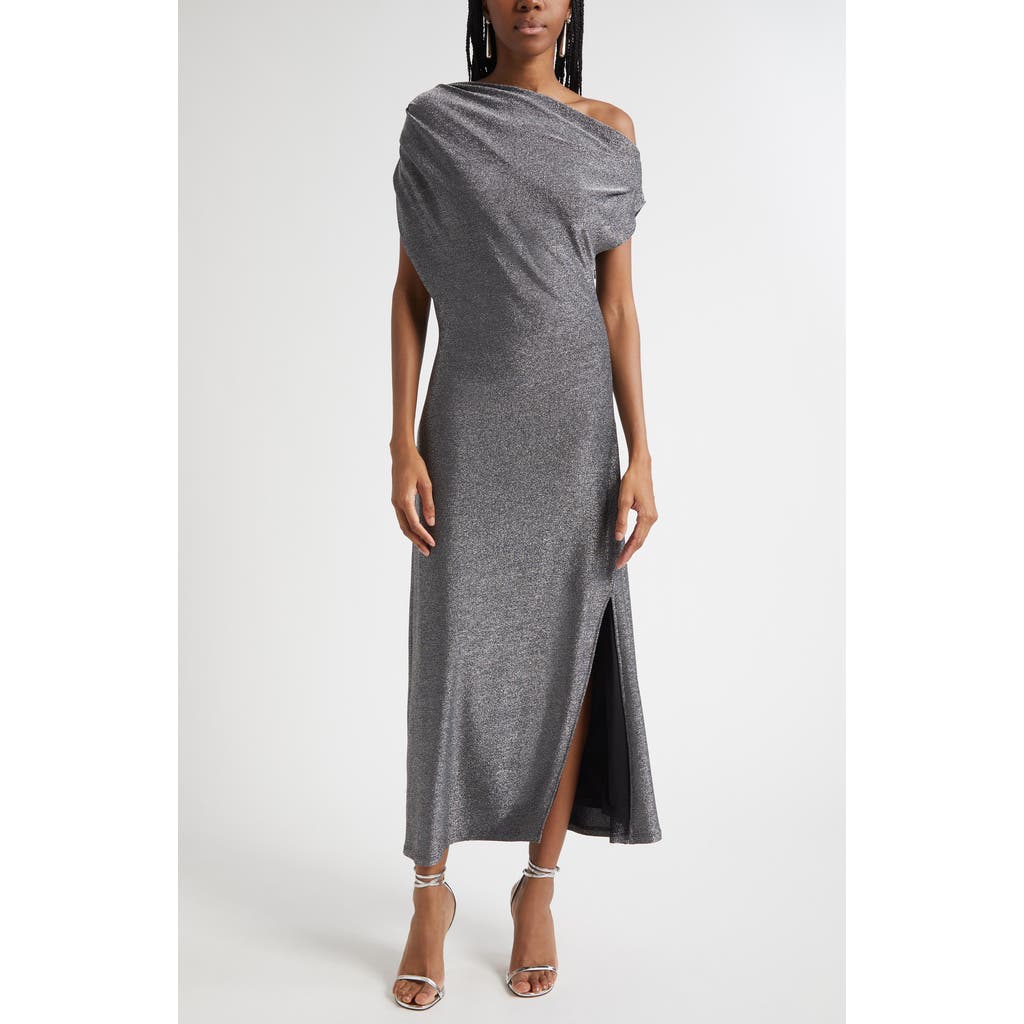 Ramy Brook Chet Rocker Metallic One-shoulder Maxi Dress In Gray