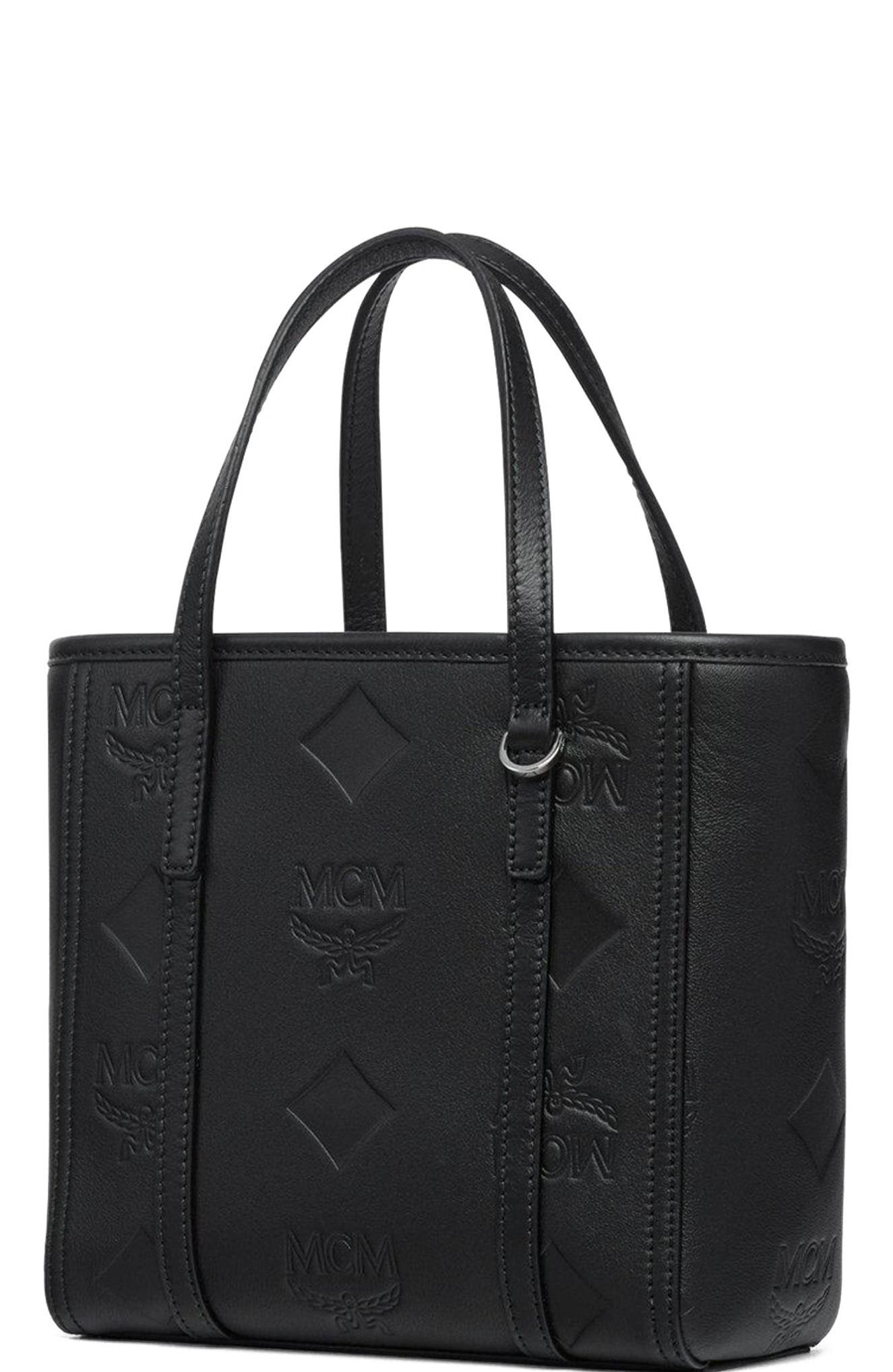 MCM Mini Toni Top-Zip Shopper in Maxi Monogram Leather, Alternate, color, Black