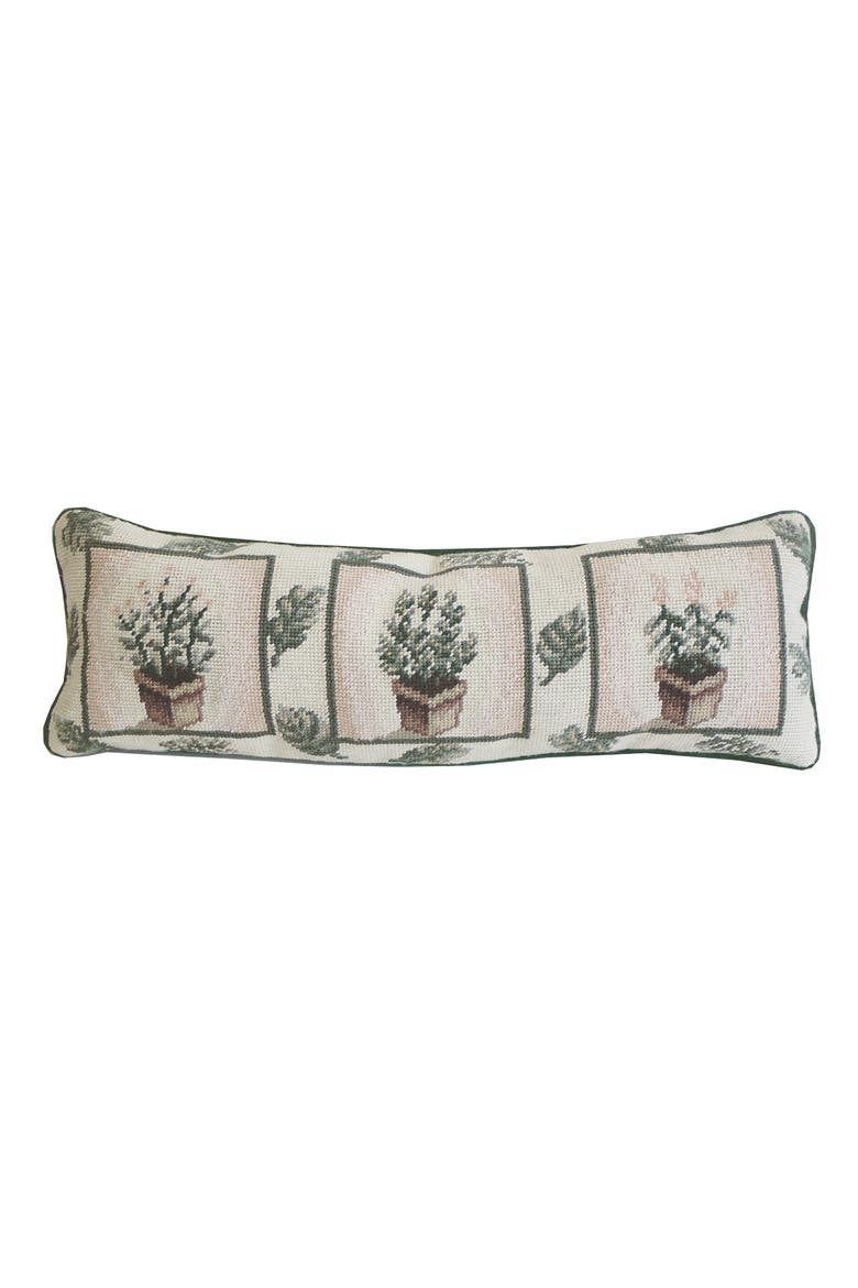 Herb And Leaf Needlepoint Accent Throw Pillow, Main, color, Green