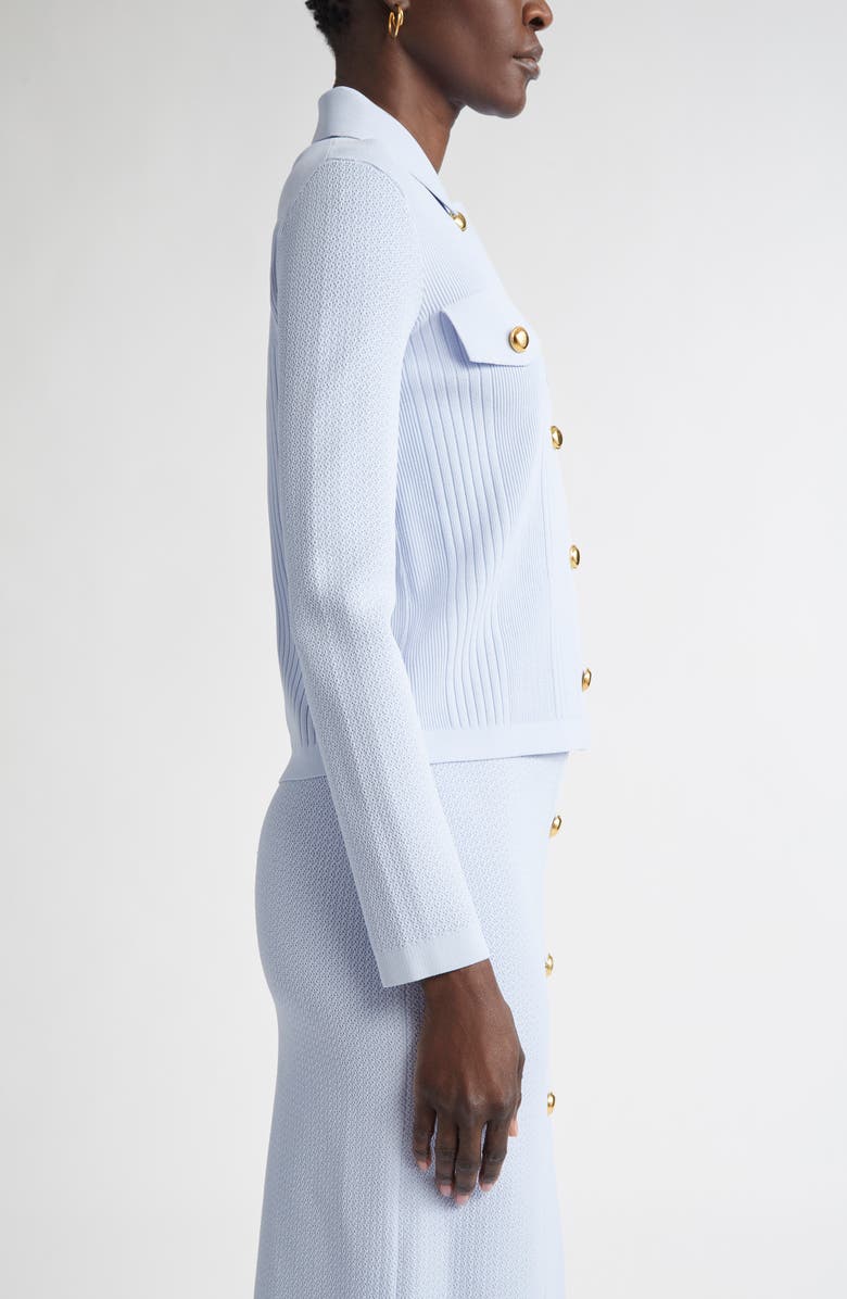 ST. JOHN Mixed Stitch Flatback Rib Jacket, Alternate, color, Blue Lagoon