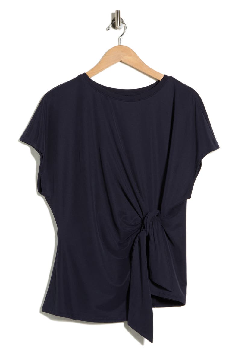 Short Sleeve Tie Detail Top, Alternate, color, NAVY NIGHT
