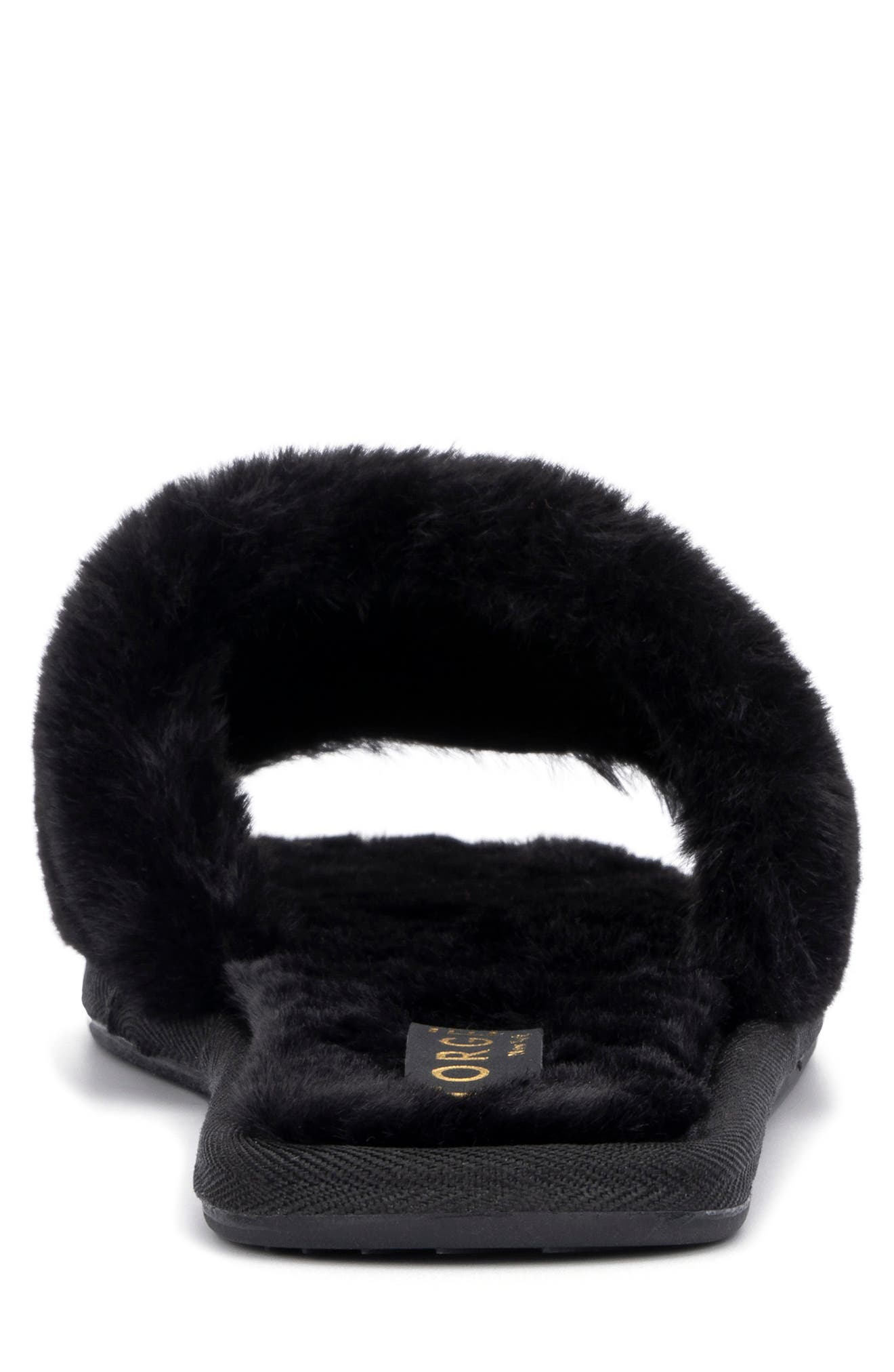 TORGEIS Isabella Embellished Faux Fur Slipper, Alternate, color, Black