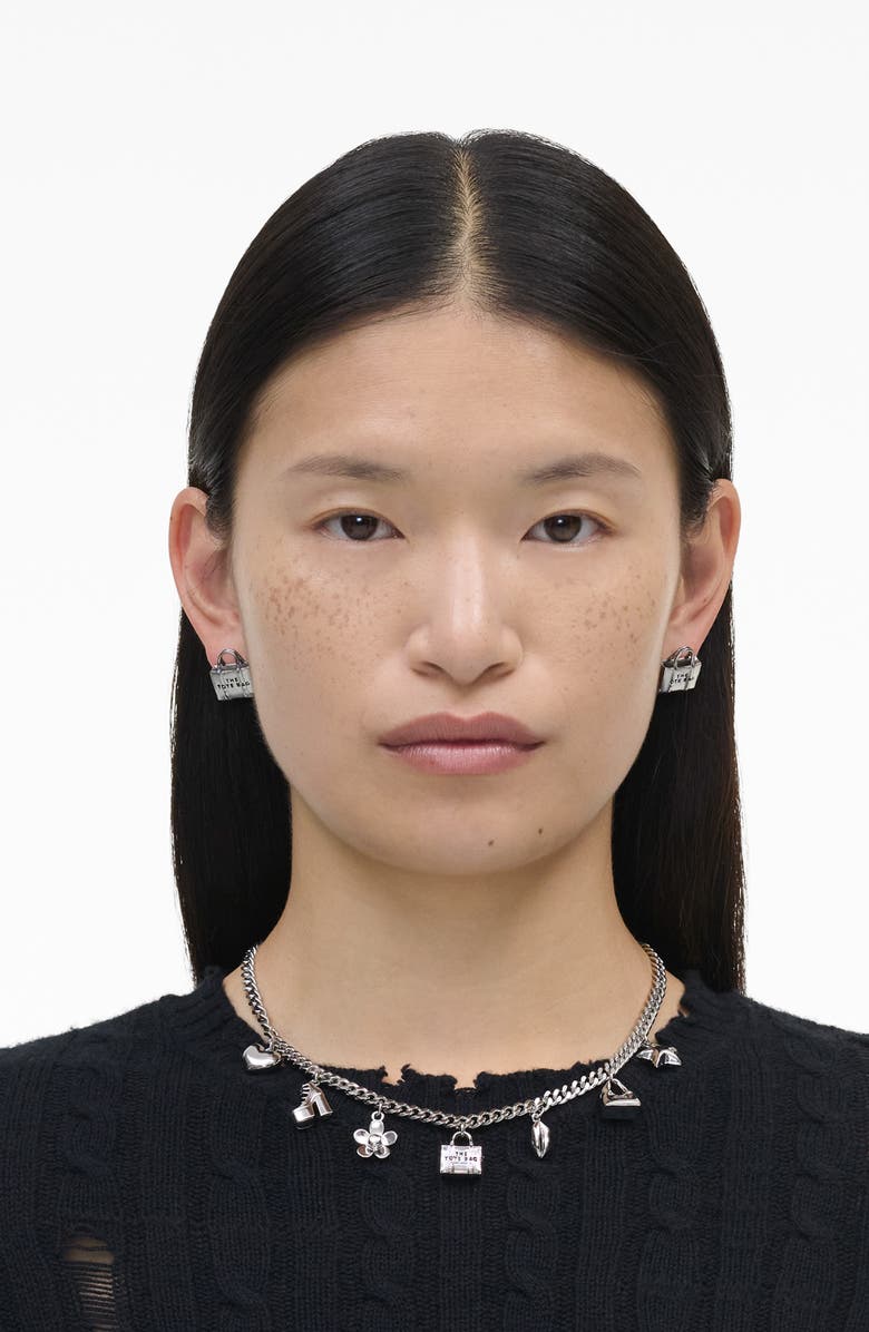 Marc Jacobs Mini Icon Charm Necklace, Alternate, color, Light Antique Silver