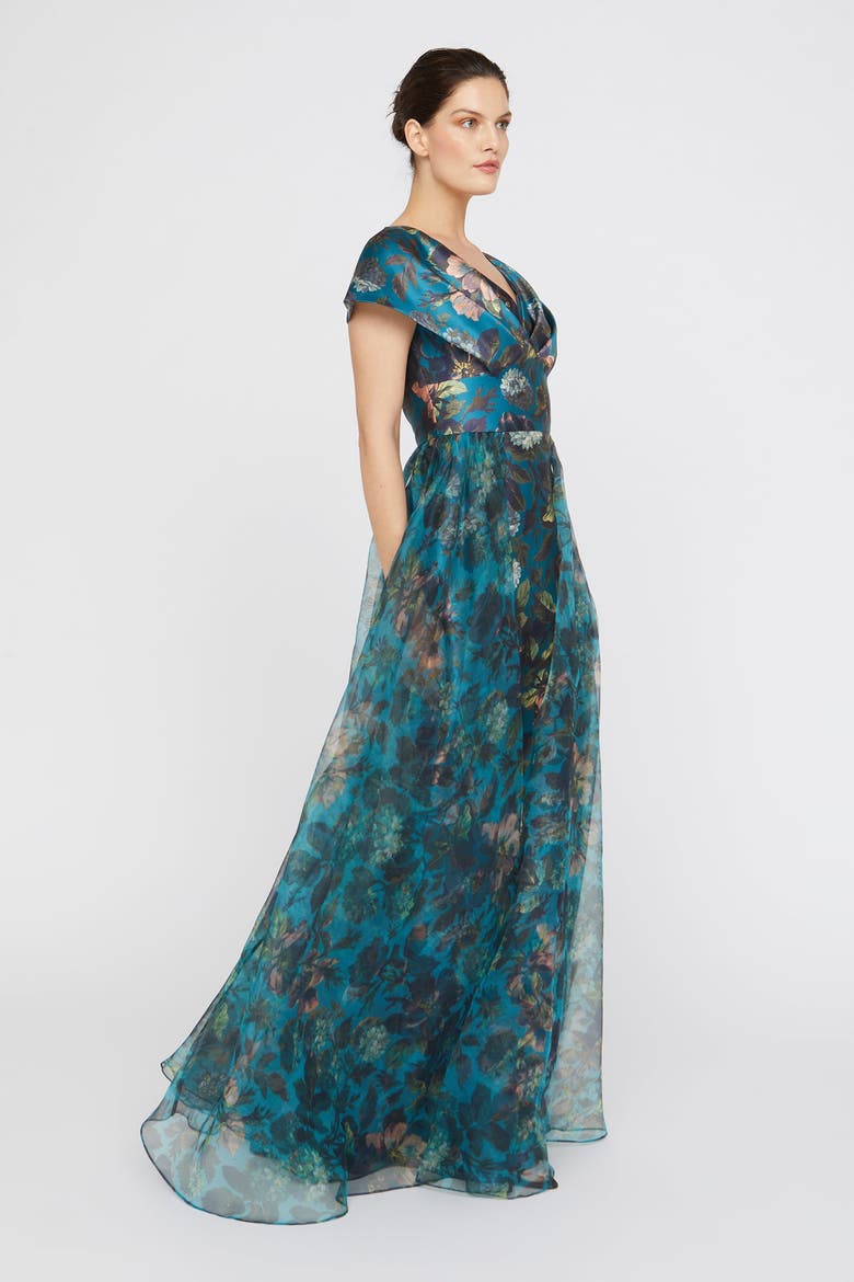 Azaria Draped V-Neck Mikado Gown, Alternate, color, Gilded Hydrangea