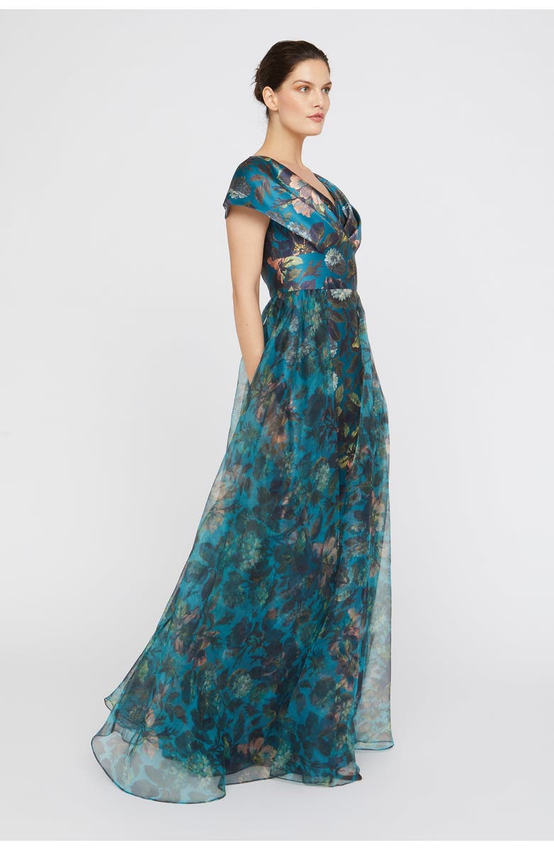 Theia Azaria Draped V-Neck Mikado Gown, Alternate, color,