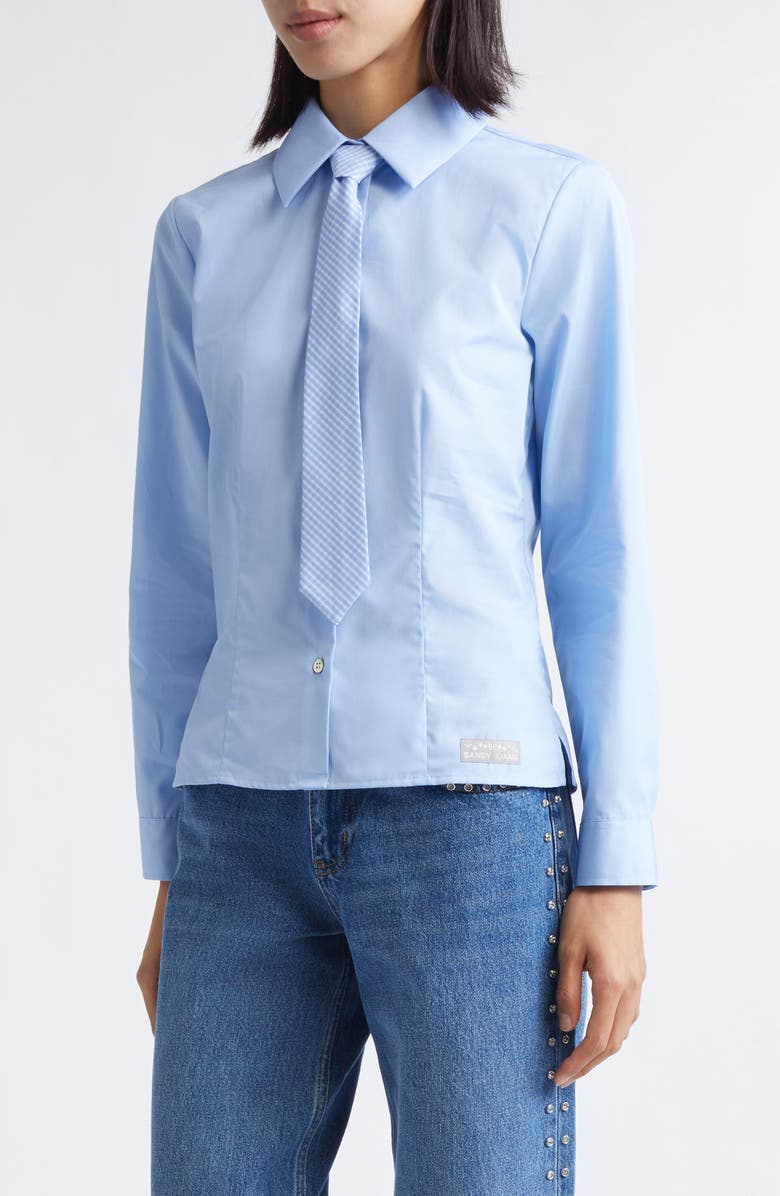 Sandy Liang Levi Button-Up Shirt with Removable Tie, Main, color, Light Blue