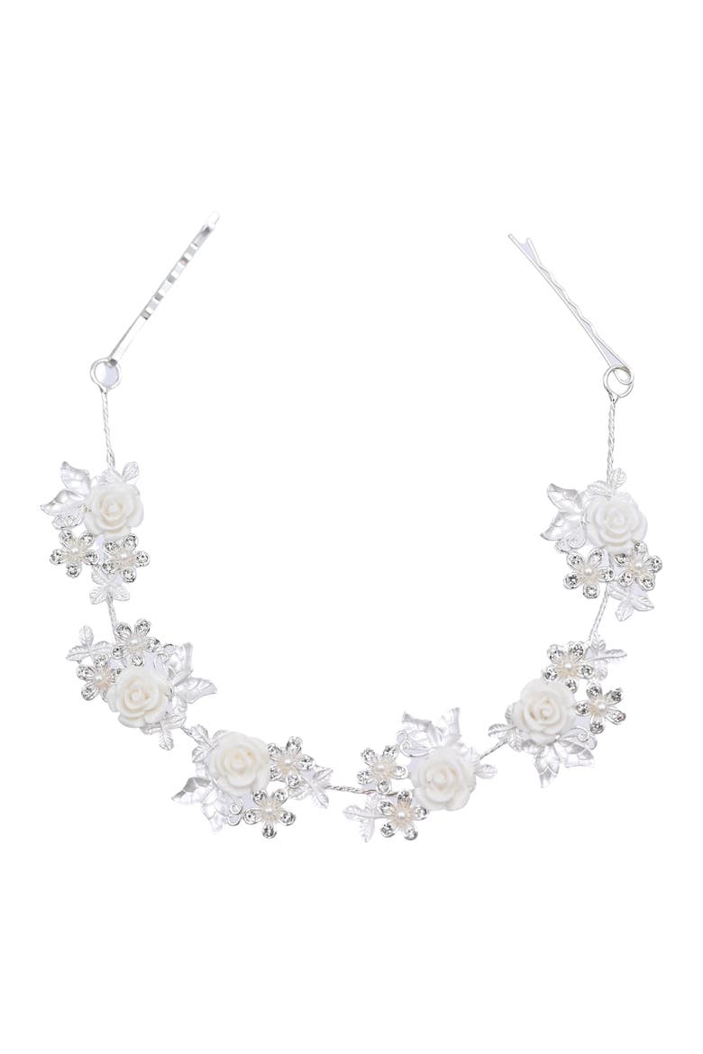 Rhinestone Floral Garland Hair Vine, Main, color, Silver