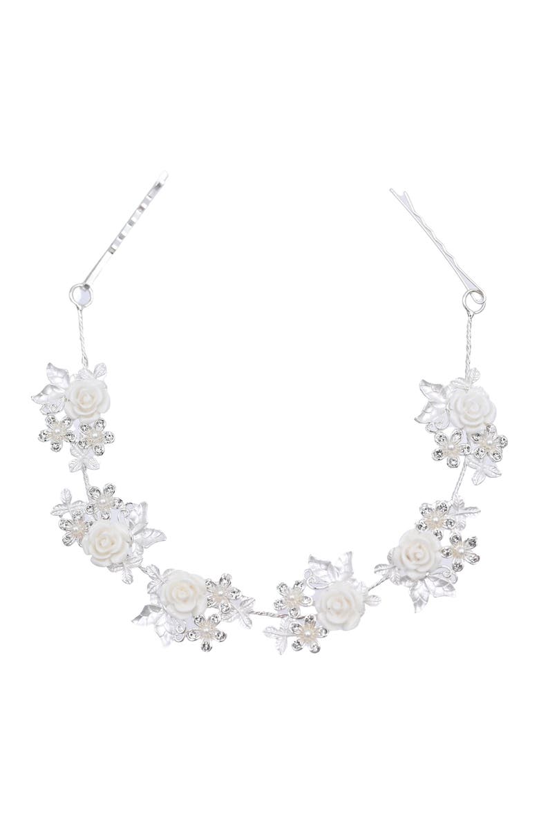 Tulleen Rhinestone Floral Garland Hair Vine, Main, color, Silver