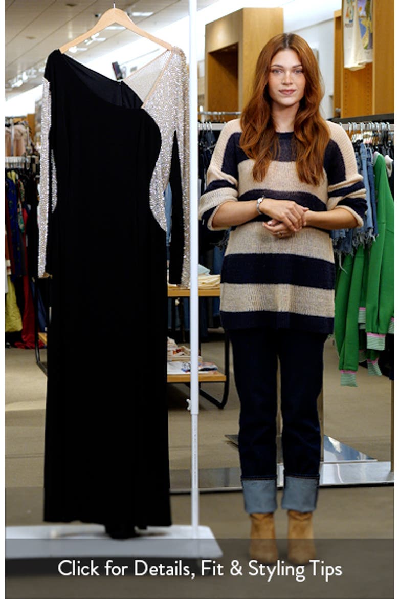 Studded Contrast Long Sleeve Trumpet Gown video