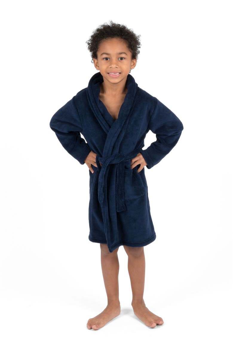 Leveret Kids Fleece Robe, Shawl Collar, Solid Colors, Alternate, color, Navy