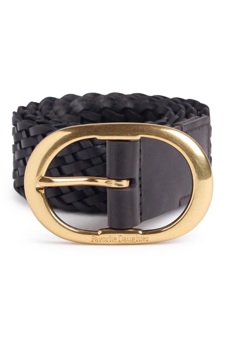 Jeans Woven Leather Belt, Alternate, color, BROWN