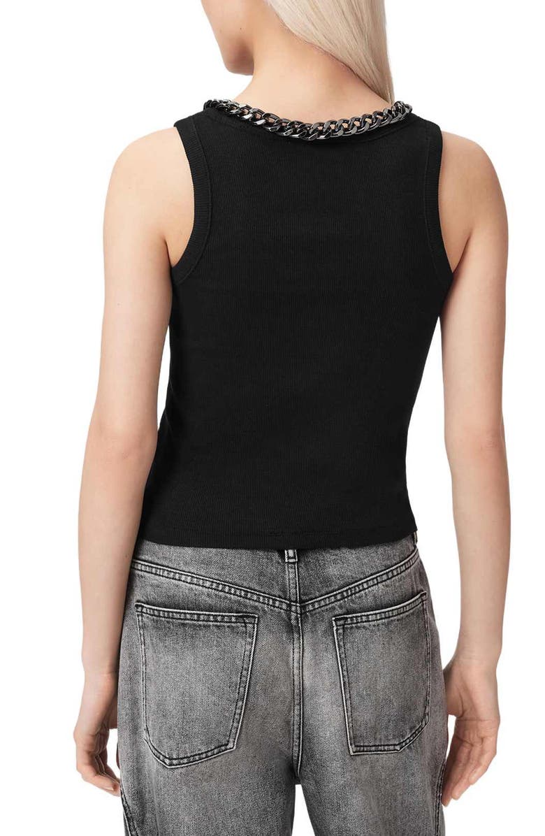 AllSaints Lucy Chain Embellished Rib Knit Cotton Blend Tank, Alternate, color, Black