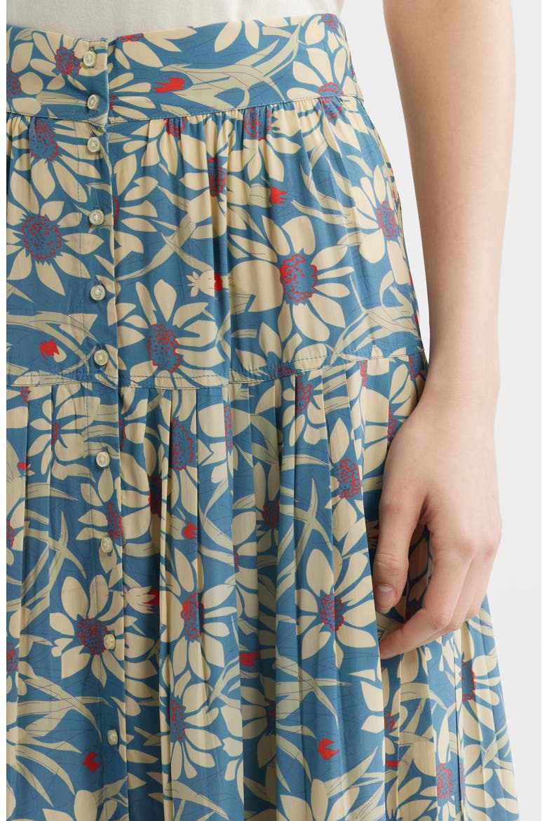 The Highland Floral Button Front Skirt, Alternate, color, BLUE SCATTERED BLOOM