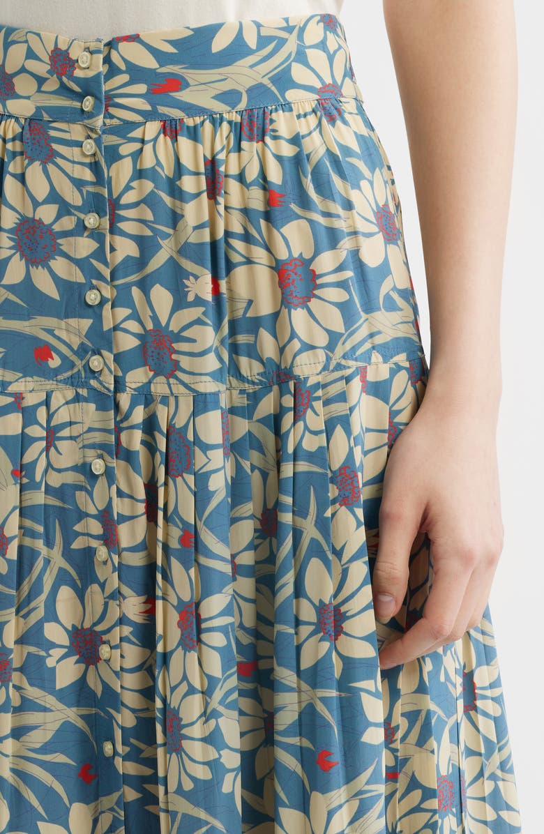 THE GREAT. The Highland Floral Button Front Skirt, Alternate, color, Blue Scattered Bloom