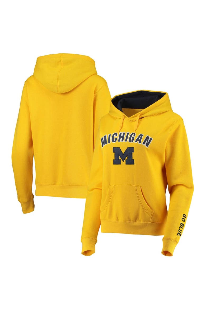 Women's Maize Michigan Wolverines Arch & Logo 1 Pullover Hoodie, Main, color, Maize