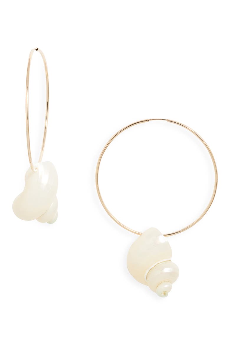 Seashell Charm Hoop Earrings, Main, color, GOLD