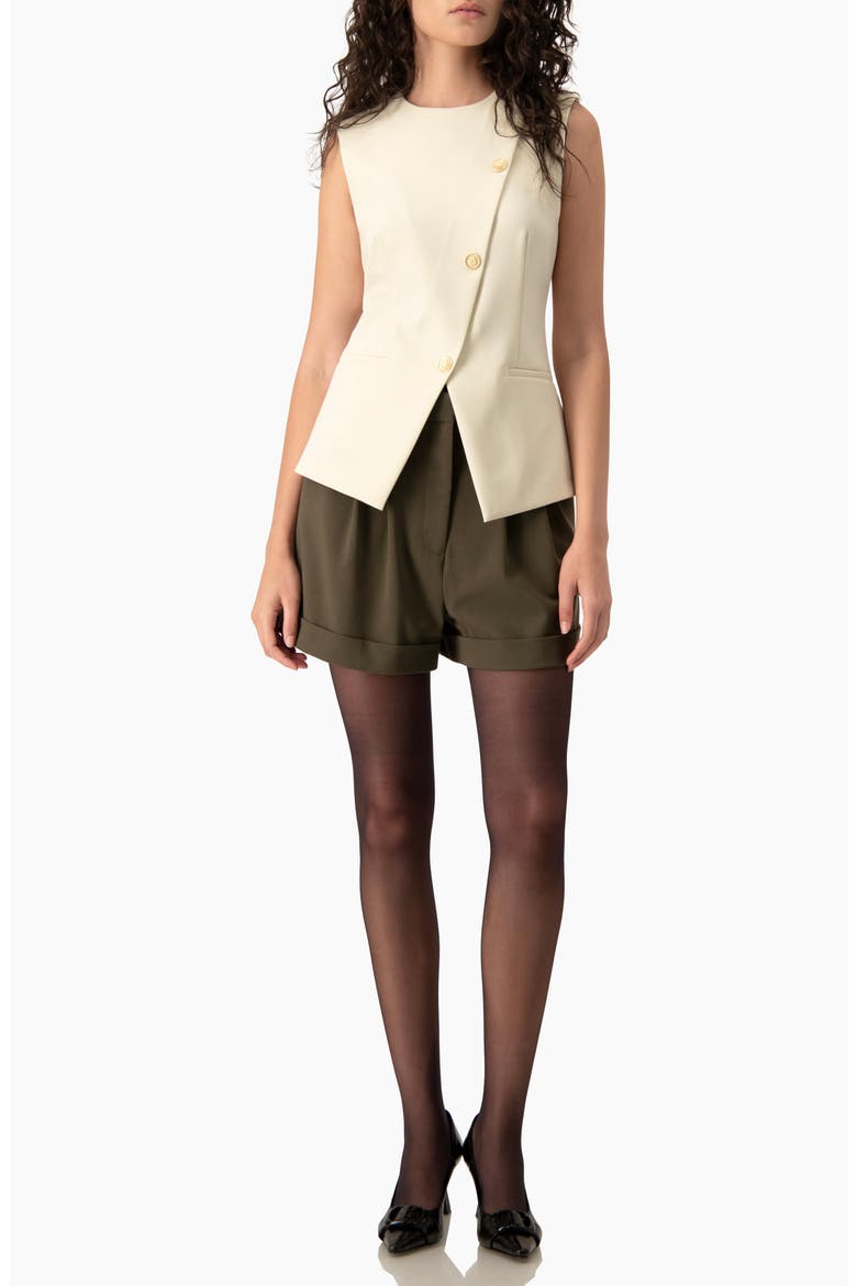 Asymmetric Lapel Sleeveless Structured Vest, Alternate, color, Ivory
