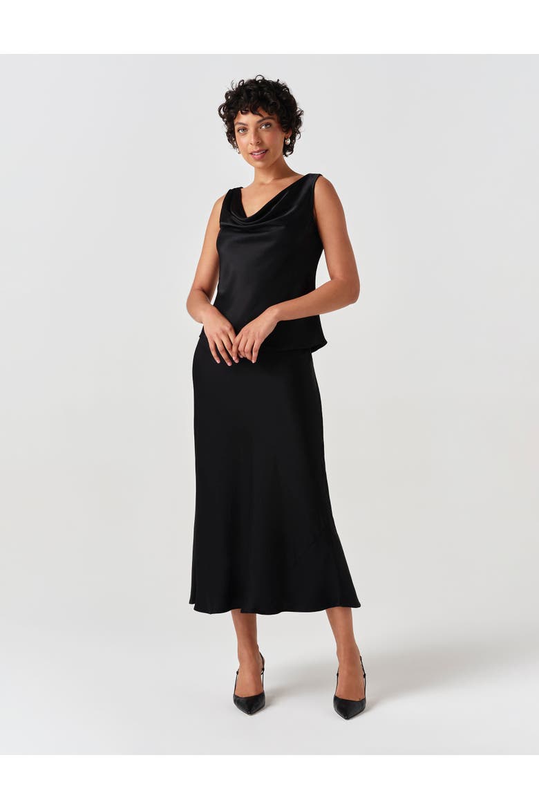 Nyla Cowl Neck Satin Top, Alternate, color, Black