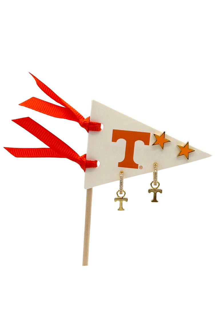 University Of Tennessee Pennant Pair Earring Set, Main, color, Yellow Gold