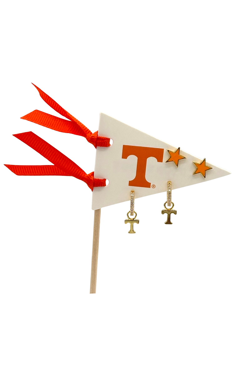 Color Shout University Of Tennessee Pennant Pair Earring Set, Main, color, Yellow Gold