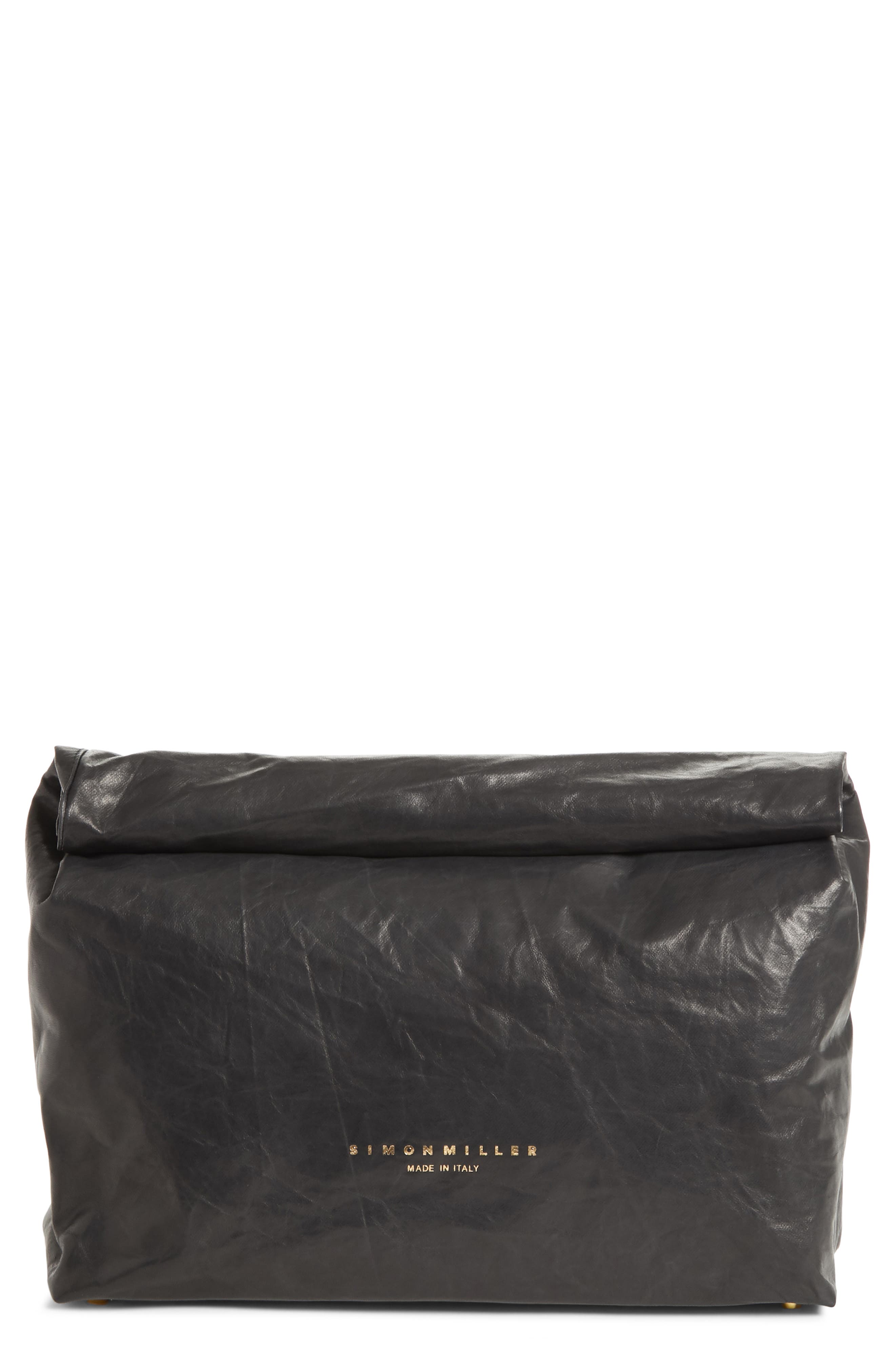 Simon Miller Lunchbag Leather Roll Top Clutch, Main, color, 