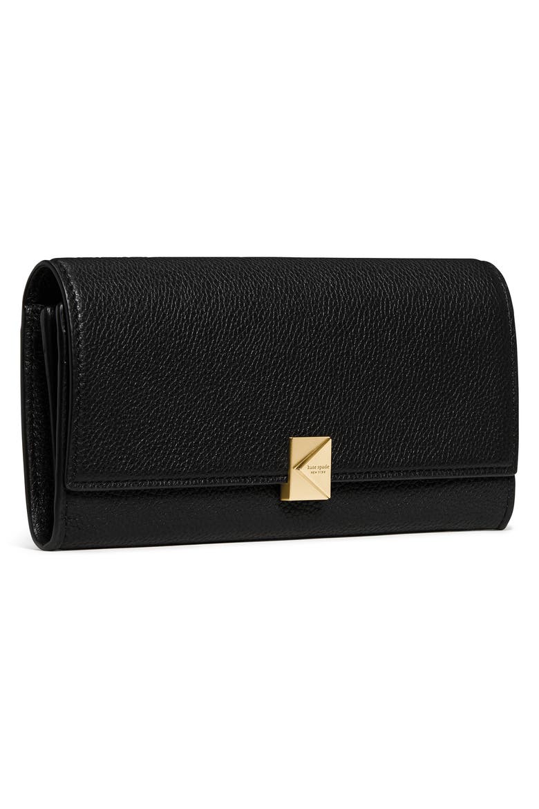 deco large pebbled leather flat wallet, Alternate, color, BLACK
