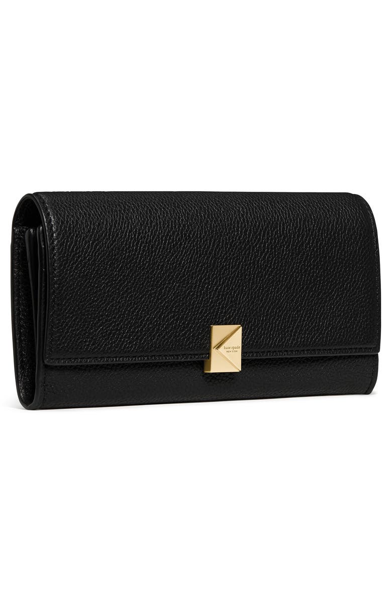 Kate Spade New York deco large pebbled leather flat wallet, Alternate, color, Black