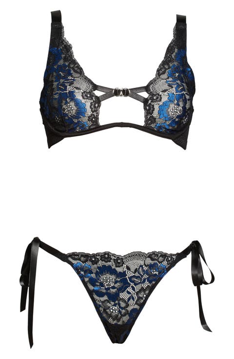Floral Lace Underwire Bra and Side Tie Panties
