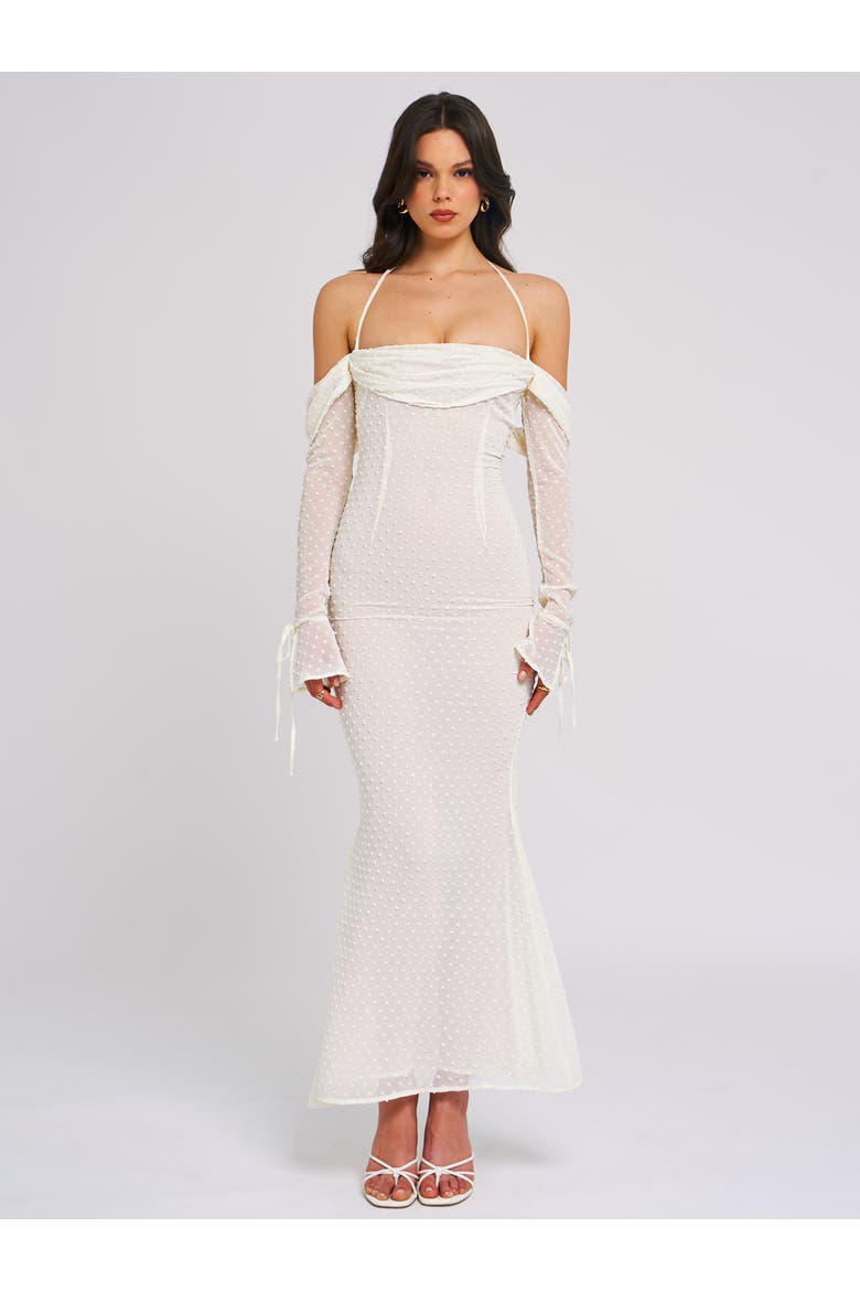 Kaia Long Sleeve Off Shoulder Maxi Dress, Alternate, color, White