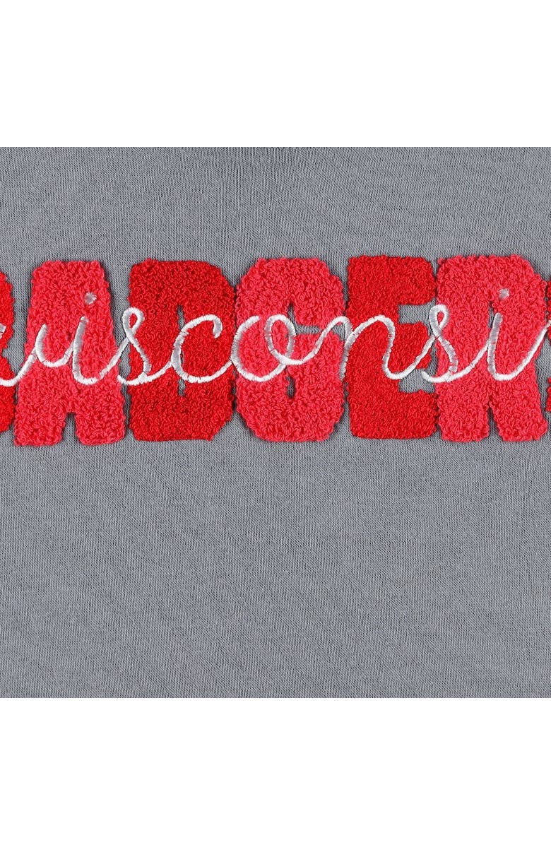 PRESSBOX Women's Pressbox Gray Wisconsin Badgers Pinehurst Chenille Raglan Pullover Sweatshirt, Alternate, color, 