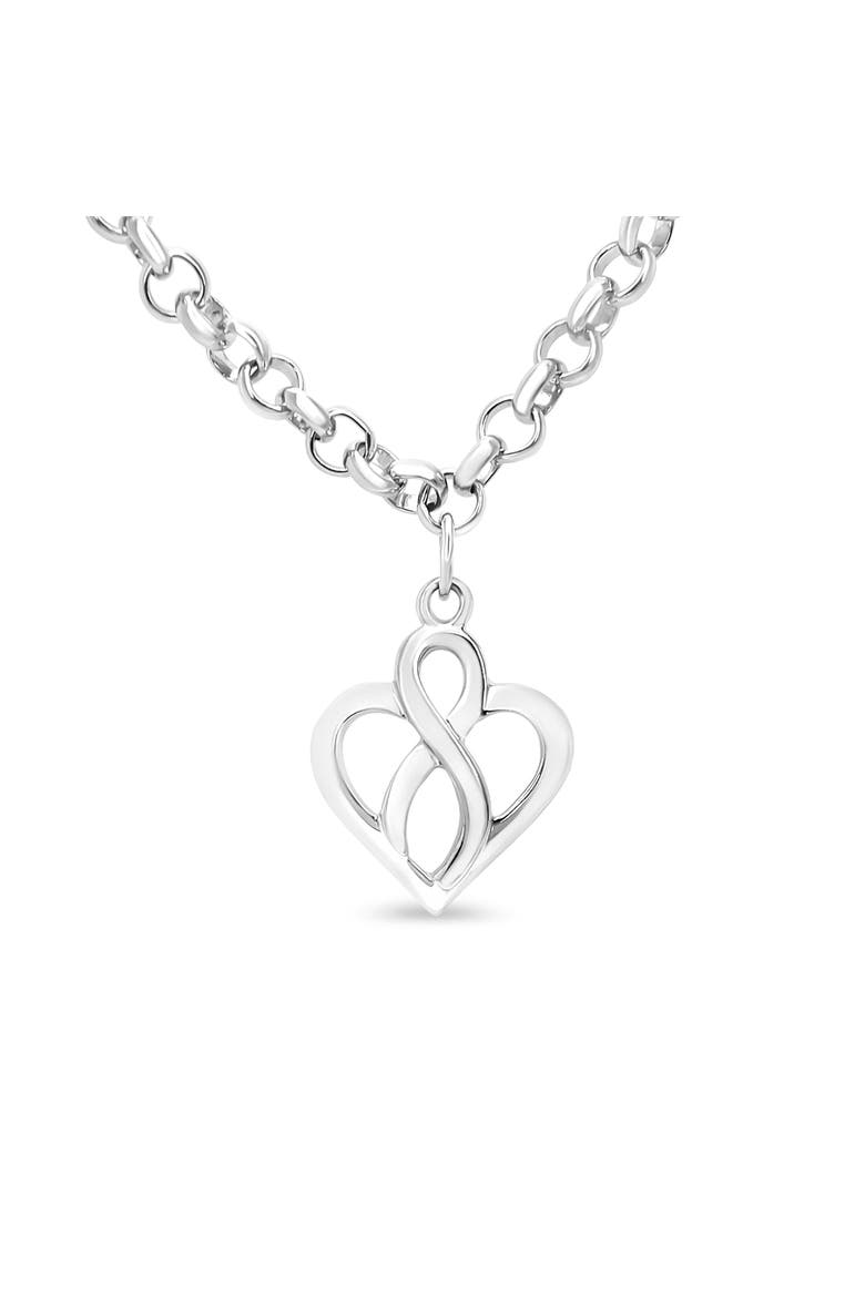 Silver Open Heart with Center Vertical Infinity Chain Charm Bracelet -, Alternate, color, White
