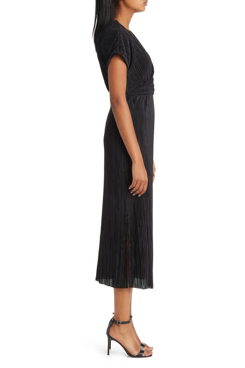 Twist Front Plissé Pleated Midi Dress, Alternate, color, ANNE BLACK