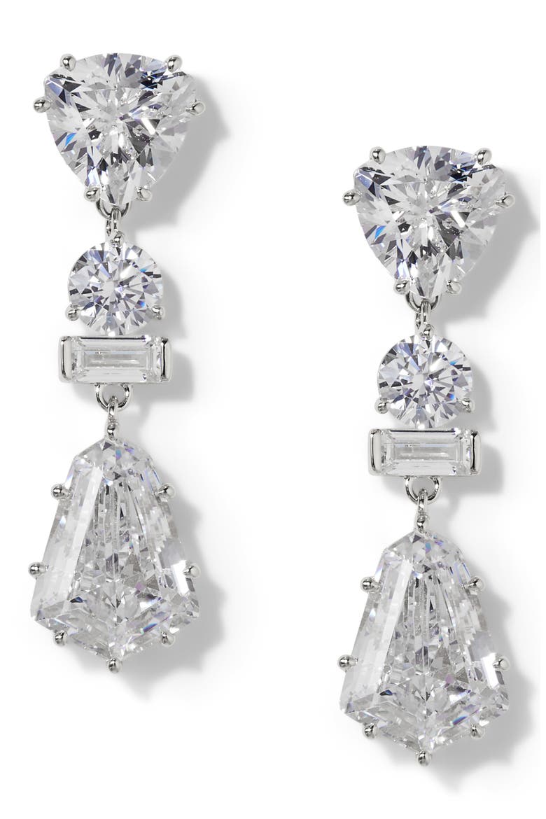 Luxor Kite Cubic Zirconia Drop Earrings, Main, color, RHODIUM