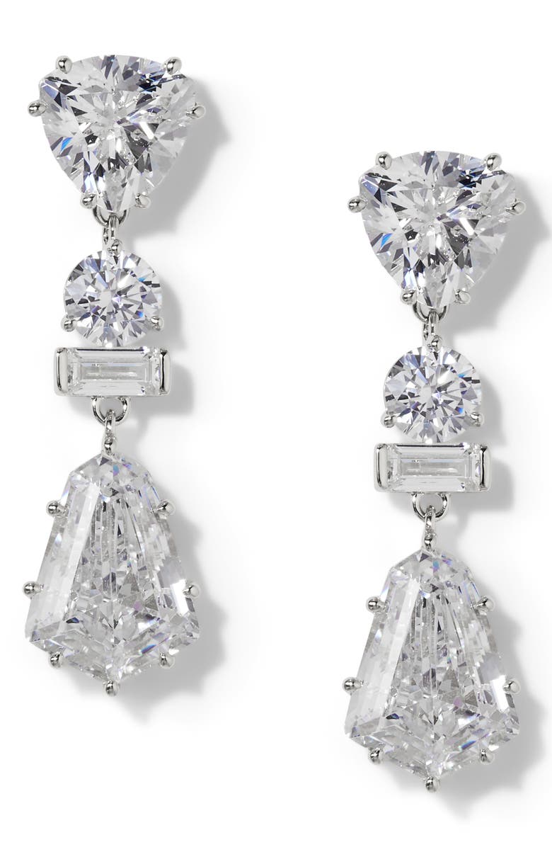 Nadri Luxor Kite Cubic Zirconia Drop Earrings, Main, color, Rhodium