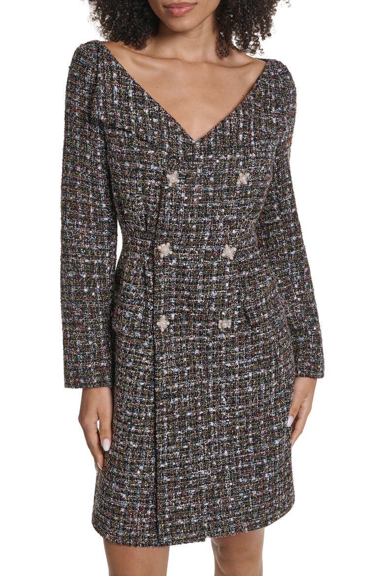Tweed Mini Coatdress, Alternate, color, BLACK MULTI